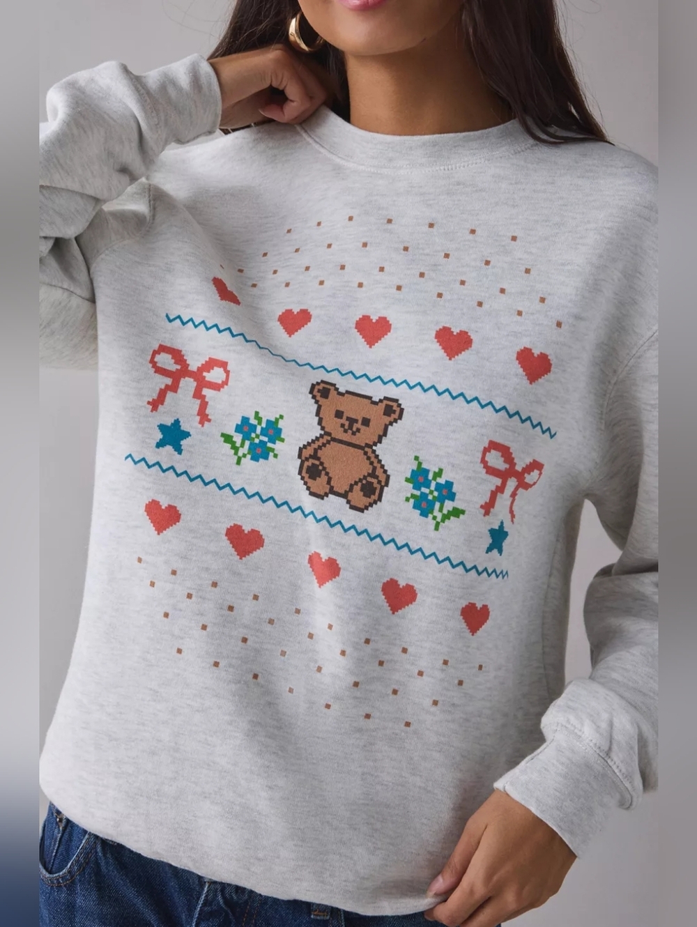 🪷NWT Urban Outfitters Teddy Bear Fair Isle Graphic Crew Neck Pullover Size L